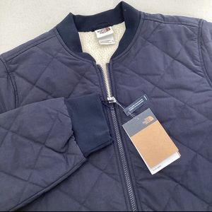 The North Face Cuchillo Parka Womens XL Aviator Navy Full Zip Ivory Sherpa Lined